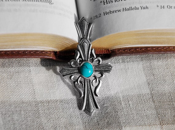 Flongo Collana Croce Con Pietra Turchese - Gioiello Vintage In Acciaio Inossidabile, Ciondolo Religioso - 6