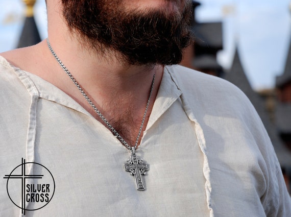 Stainless Steel Orthodox Cross Necklace Slavic Pendant Men Women Rope - Etsy