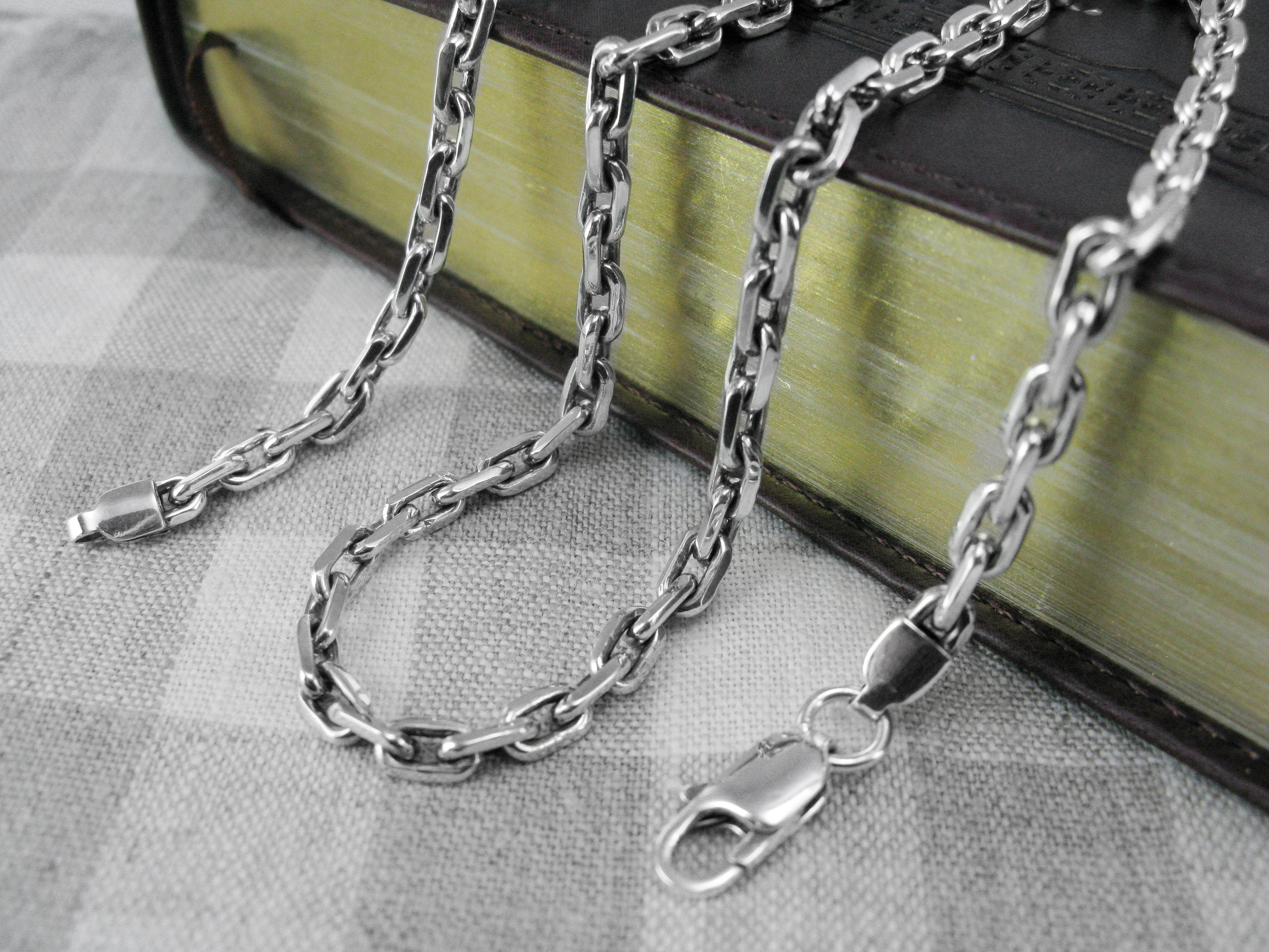 Mens Anchor Thick Silver Chain Necklace 