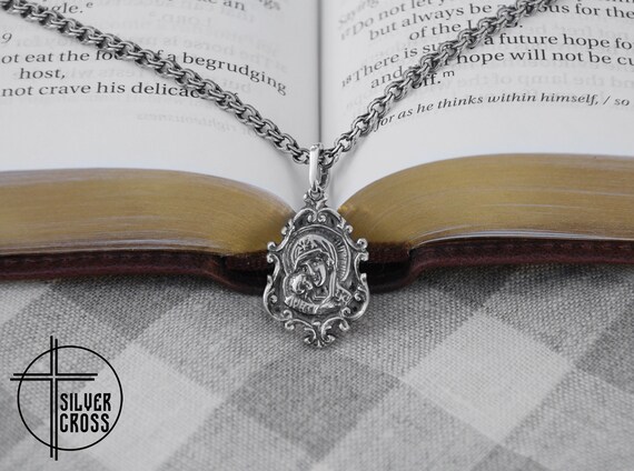 Virgin Mother Mary Orthodox Saint Necklace Jewelry Icon Pendant Silver