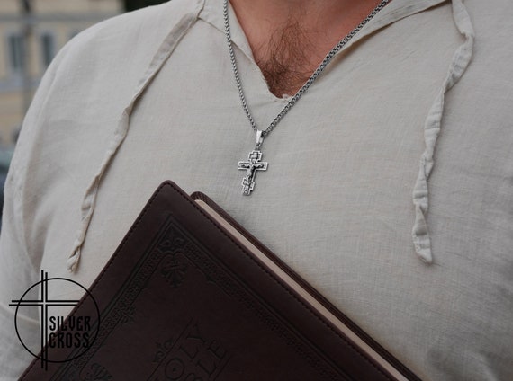 Sterling Silver Russian Orthodox Cross Necklace For Men Women 24 Chain |  eBay