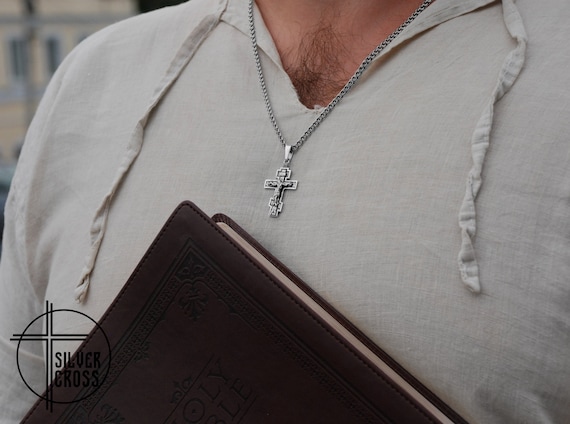 Sterling Silver Russian Orthodox Cross Necklace For Men Women 24 Chain |  eBay