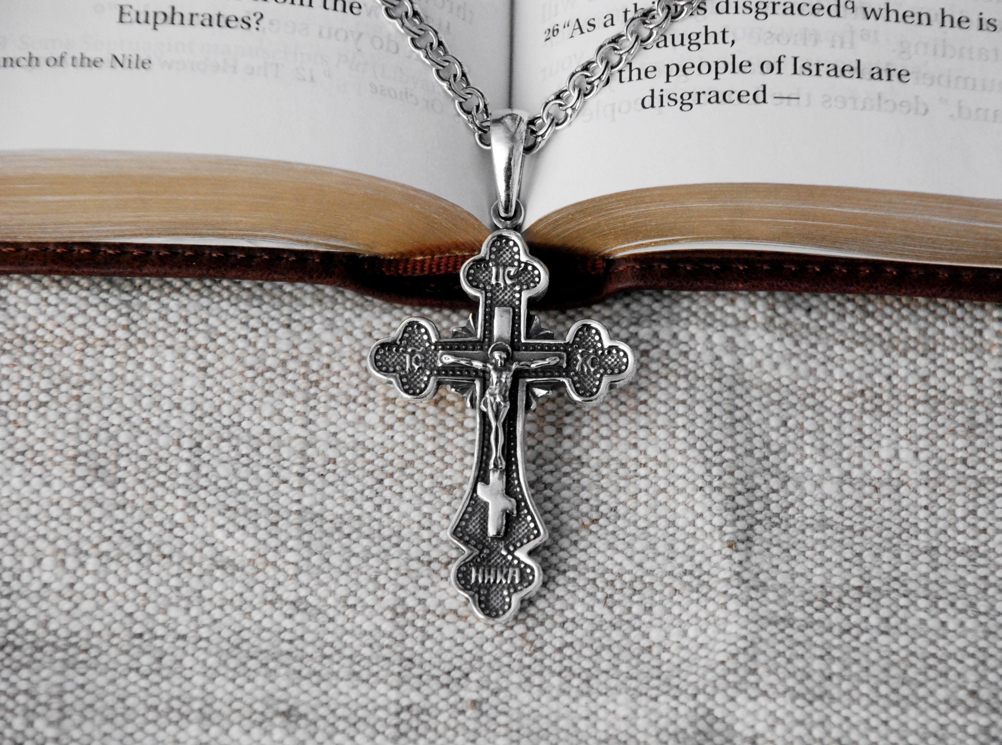 Large Orthodox Pectoral Silver Cross Necklace for Men - Priest