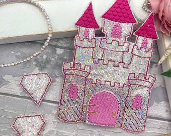 Soporte para lazos de castillo de princesa ITH, sujetador de clips, fieltro de castillo, diseños digitales, diseños de fieltro, descargas digitales, archivo de bordado