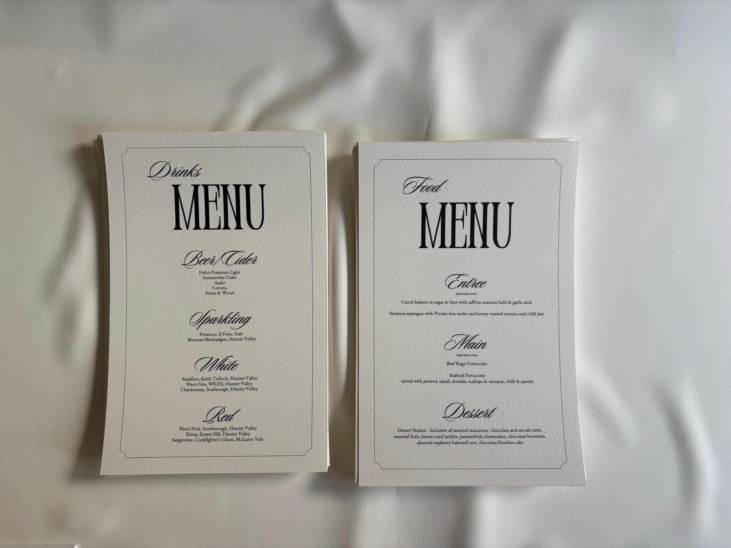 Wedding Menus - Textured Paper Menu Card Stock for Wedding Event Custom ...