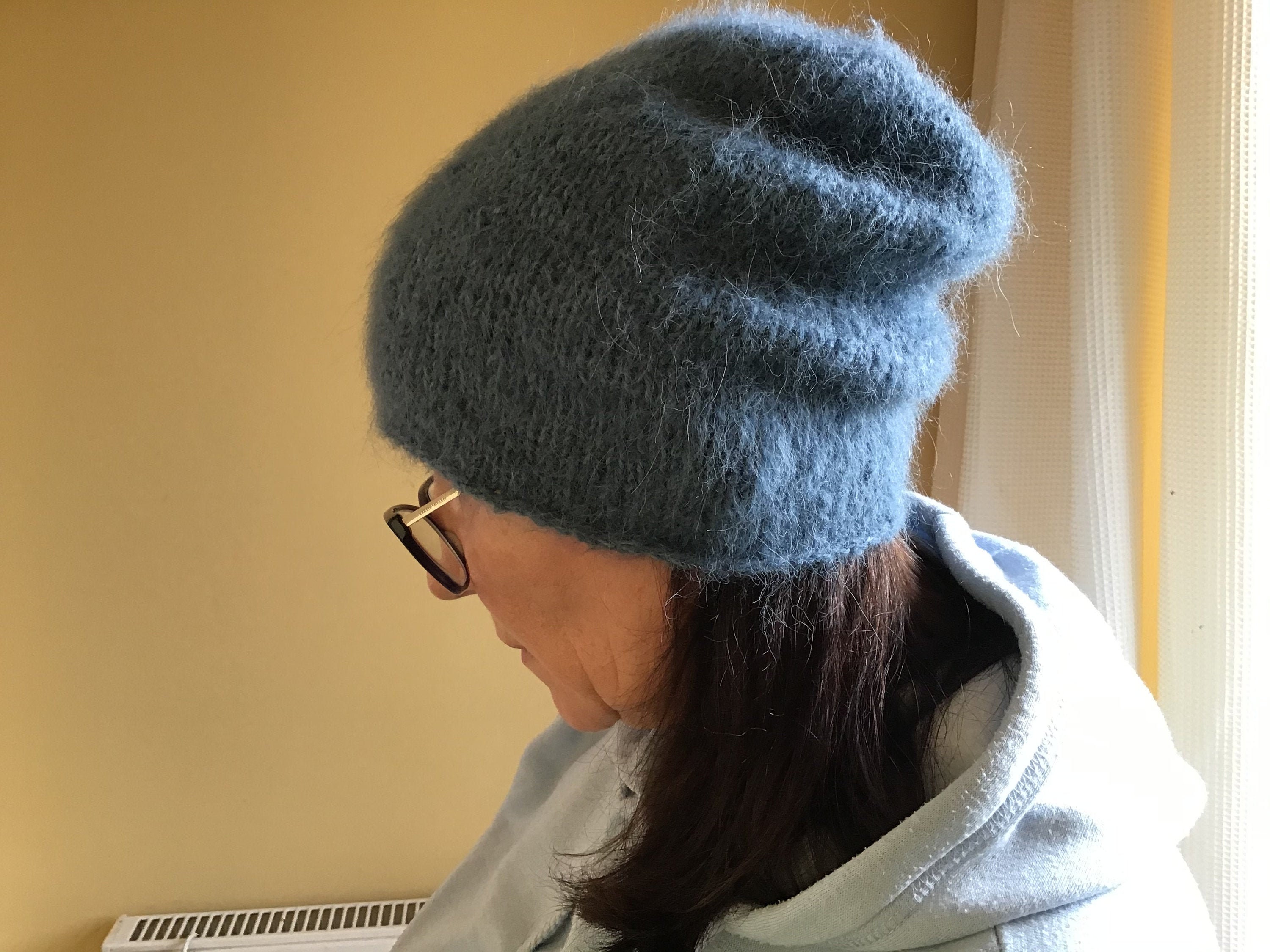 Knitted Alpaca Wool Beanie Hat/blue 