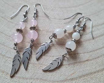 Boucles d'oreilles Pierres naturelles Quartz rose ou pierre de lune