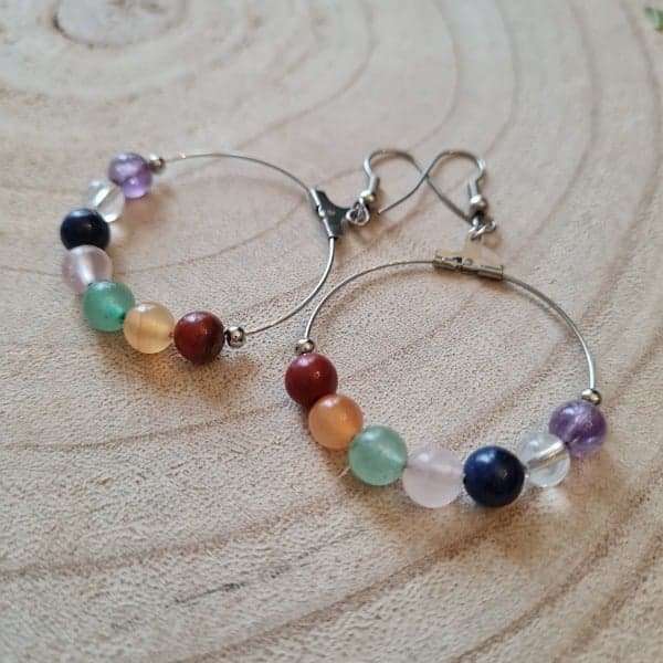 Boucles d'oreilles Pierres d'harmonisation des 7 chakras, Pierres naturelles