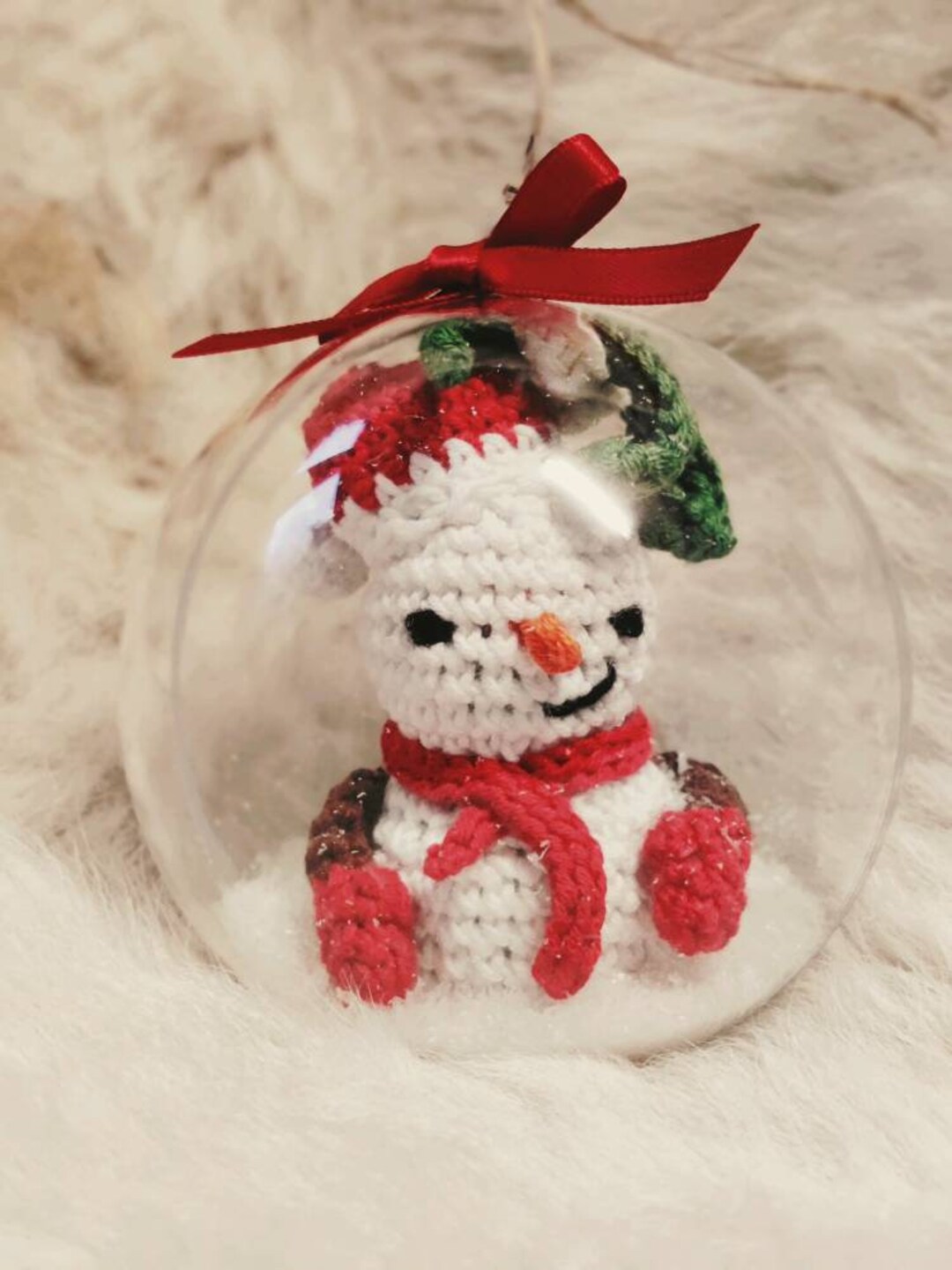 Christmas Bauble Handmade Crochet Seasonal Elements in a Transparent Bauble  