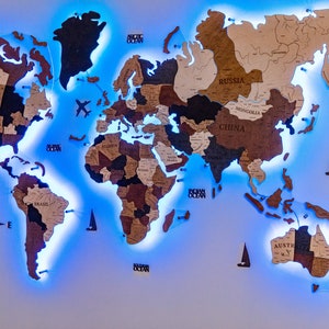 Wooden World Map Led