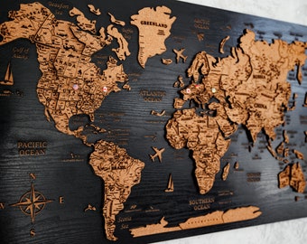 Cork Wooden Map on Black Board