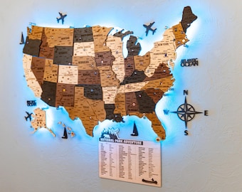 USA Wooden Map with Push Pins: Travel Tracker, New Home Decor