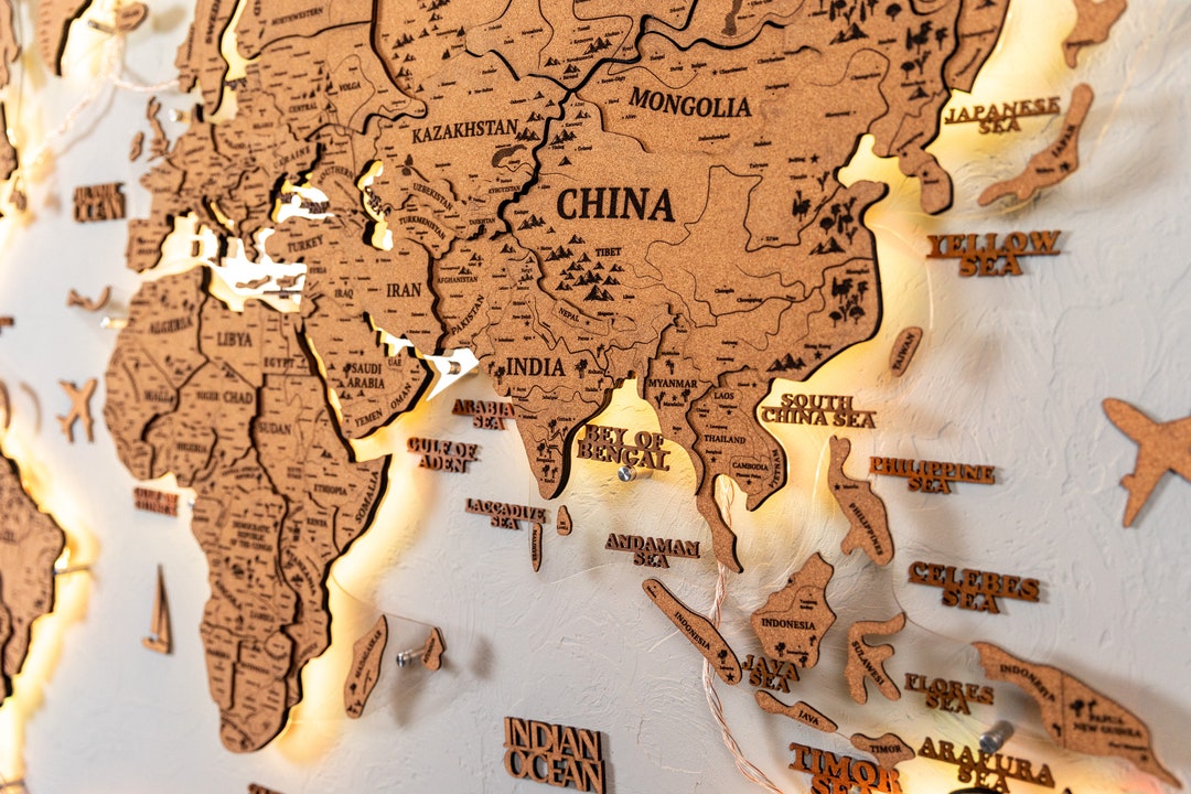 Wooden World Map Cork Map Wall - Il C2y4 