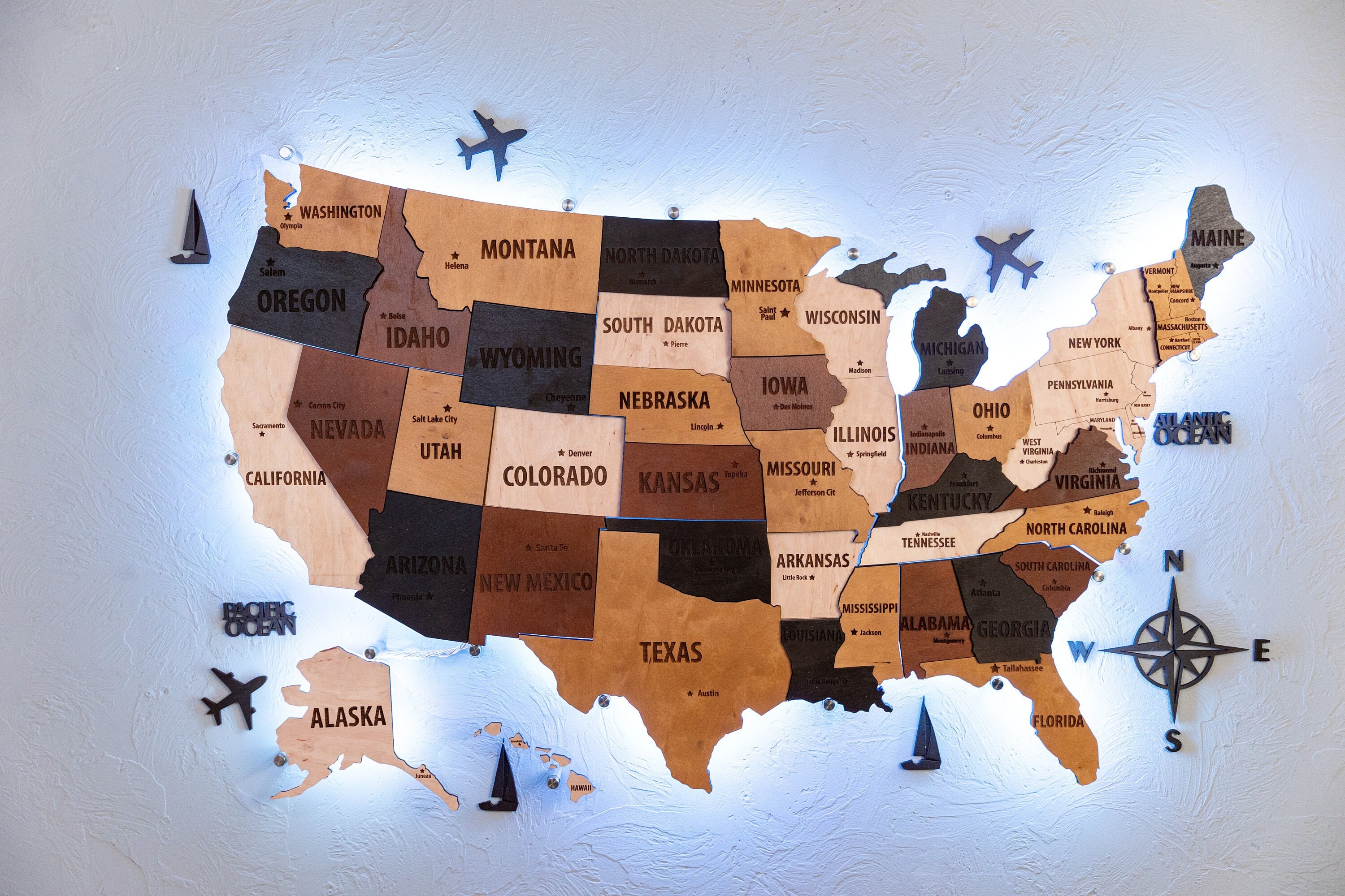 US Wooden Map Home Decor, Apartment Decor Travel Map, Push Pin US Map, Travel Gift, Wooden Map Wall Art, Couples Gift Map of the USA