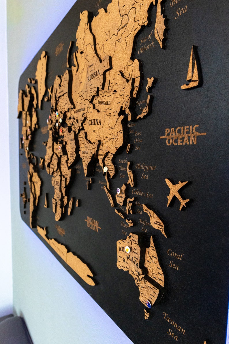 3d World Map Led Cork World Map Wall Art Wooden World Map Etsy UK