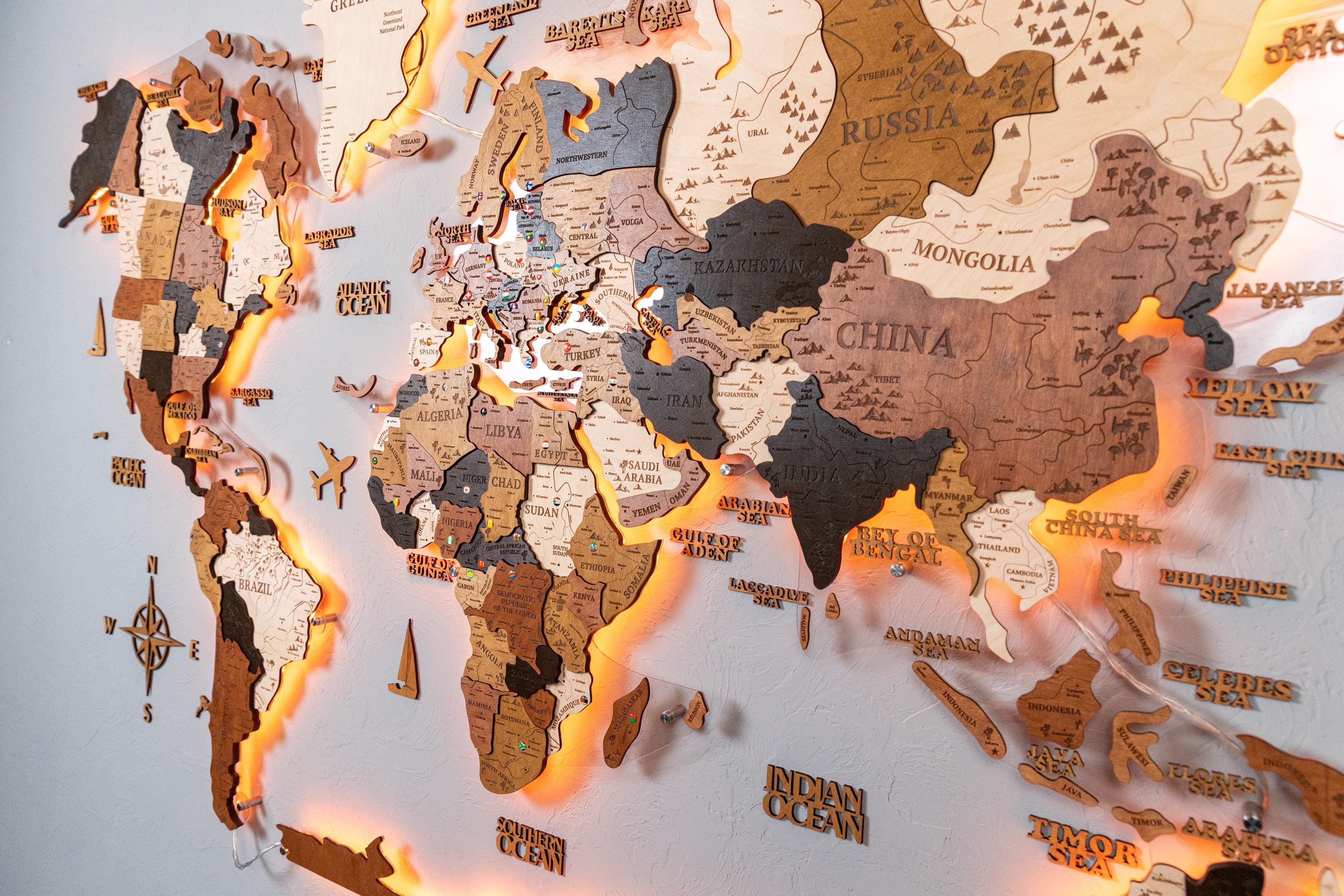 3D Wood Warld Map 14 Mサイズ AWESOMETIK TERRA 3D Wood World Map 3D Wood Map of the World