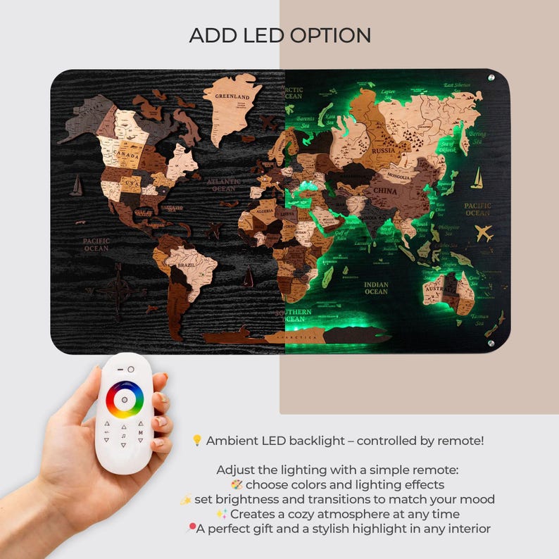 LED Cork World Map: Wooden Push Pin Travel Planner image 14