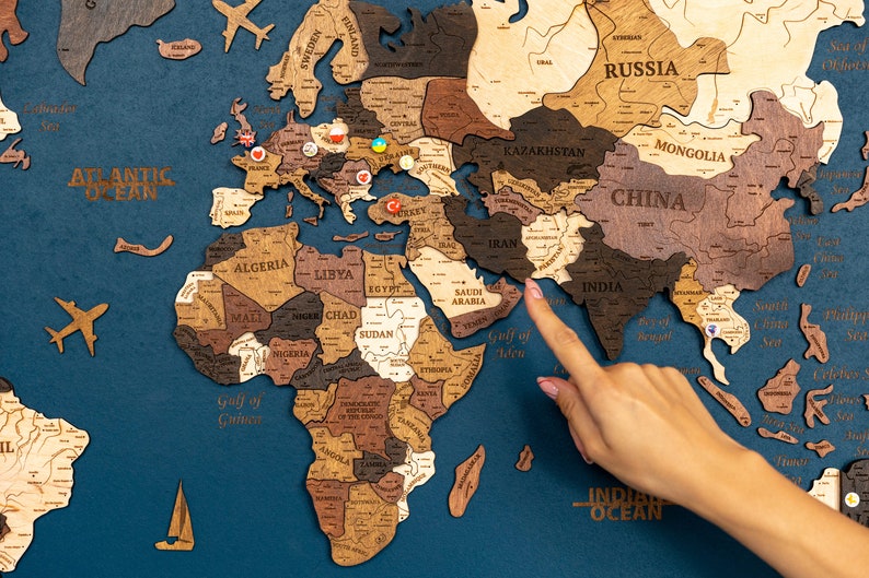 World Map Push Pin Board World Map Wall Art Rustic Wall Etsy