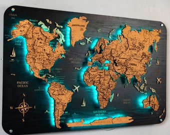 Cork World Map, Push Pin World Map, Cork World Map, Travel Map, Wooden World Map, CorkBoard Weltkarte