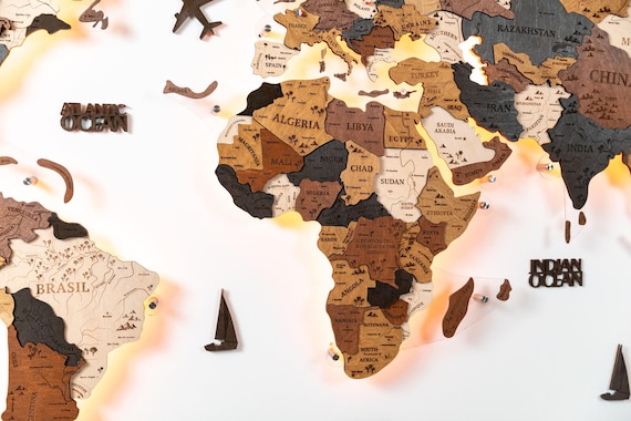 3D Wooden World Map Led - Etsy