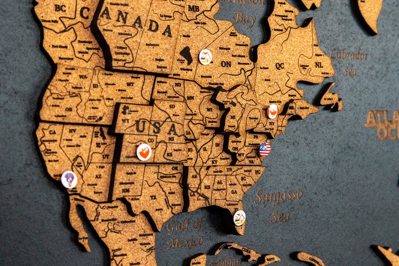 3d World Map Led Cork World Map Wall Art Wooden World Map Etsy Australia