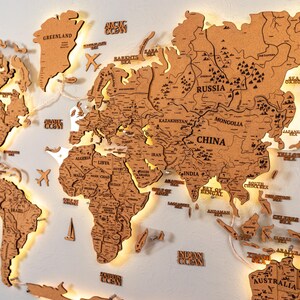 3D World Map LED Wall Art for Apartment Decor, Travel Map with Pins, Office Decor, Easter Gift for Adult