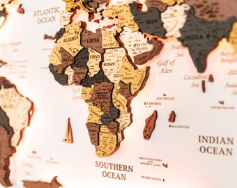 3D Wooden World Map: Push Pin Travel Decor, Family Gift
