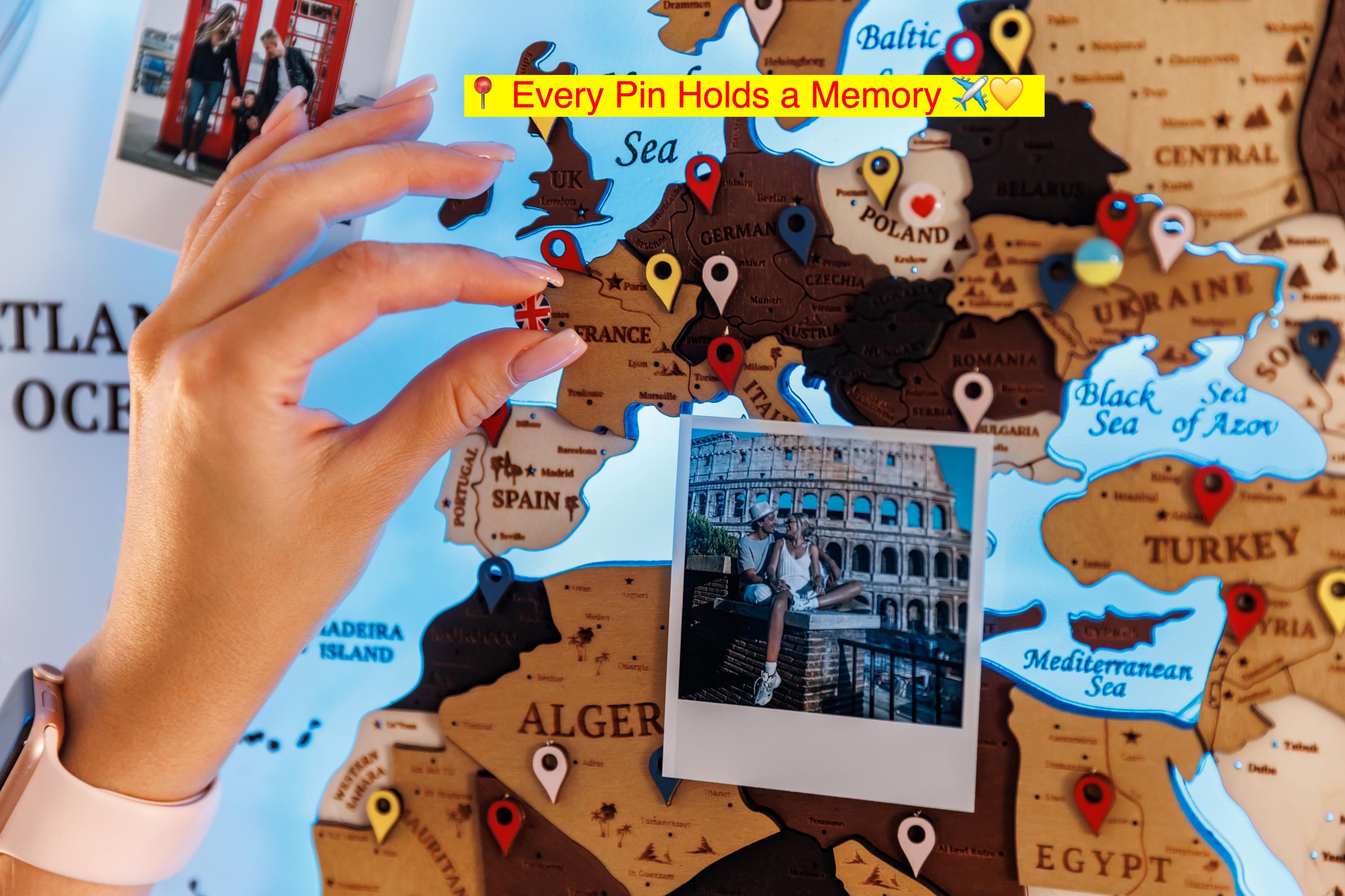LED Wooden World Map: Push Pin Travel Map Wall Art - Etsy