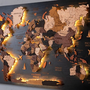 Wooden World Map Push Pin, Personalized Family Gift - World Map Wall Decor, Travel Map Gift