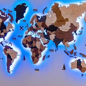 Wooden World Map Led
