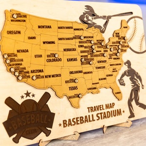 Hölzerne Baseballstadien-Tracker-Karte, US-Baseballfankarte, Sportreisekarte, Major League Baseball, MLB-Erinnerungsstücke, Geschenk für Baseballfan