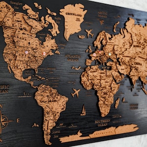 Wooden Cork World Map: Push Pin Travel Decor