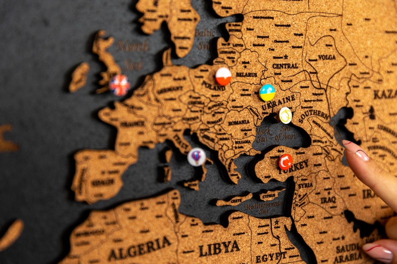 Cork World Map Push Pin World Map Cork World Map Travel Etsy