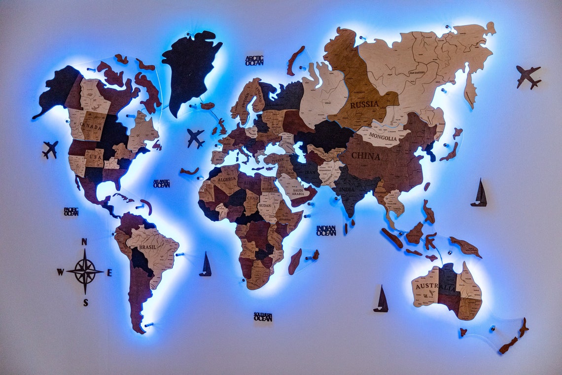 World Map Wall Decor Wall Art World Map the Wood Wall Decor Etsy