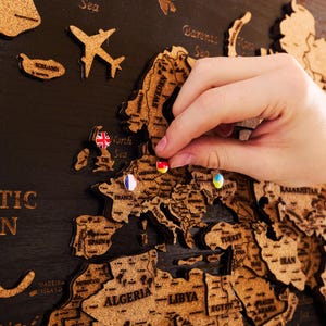 Cork World Map Above Bed Decor, Push Pins Travel Map, New Apartment Gift World Map, Led World Map, Wood Wall Map, 5th Anniversary Gift