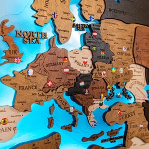 3D Wooden World Map Travel and Mark Significant Places