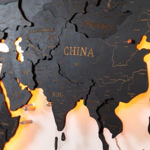 Wooden black world map wall decor art