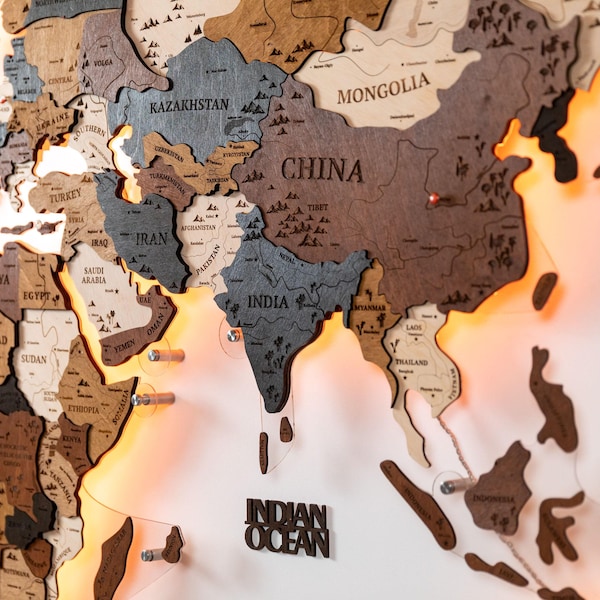 Wooden Push Pin World Map – Travel Tracker Wall Art | Boyfriend & Anniversary Gift