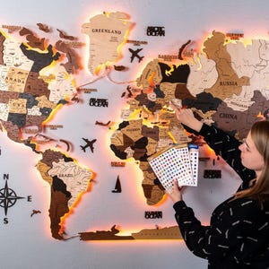 Personalized Wood World Map, Apartment Wall Art, Push Pin World Map - Customized Travelers Map for New Home, Travelers Gift