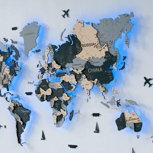 Wood World Map Led Wall Art Large Wall Decor Weltkarte Holz Travel Home Decor Housewarming Gift Anniversary Gift For Husband