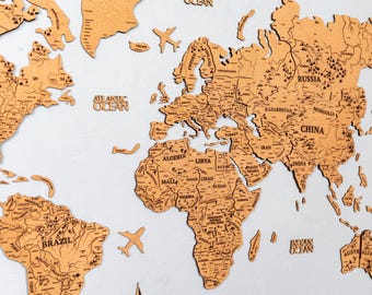 Cork World Map Wall Art: Push Pin Travel Adventure Map
