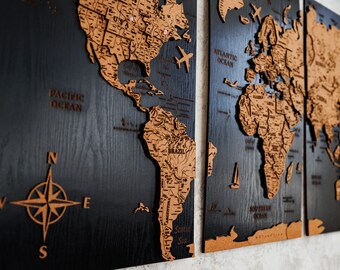 Push Pin World Map Wall Art Above Bed Decor