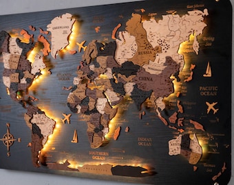 Customizable Wooden World Map | Push Pin Travel Tracker, Anniversary Gift
