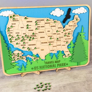 Mapa de parques nacionales, mapa de viajes patriótico de Estados Unidos, decoración de parques nacionales, regalo de aventura para amantes de la naturaleza, decoración de viajes familiares