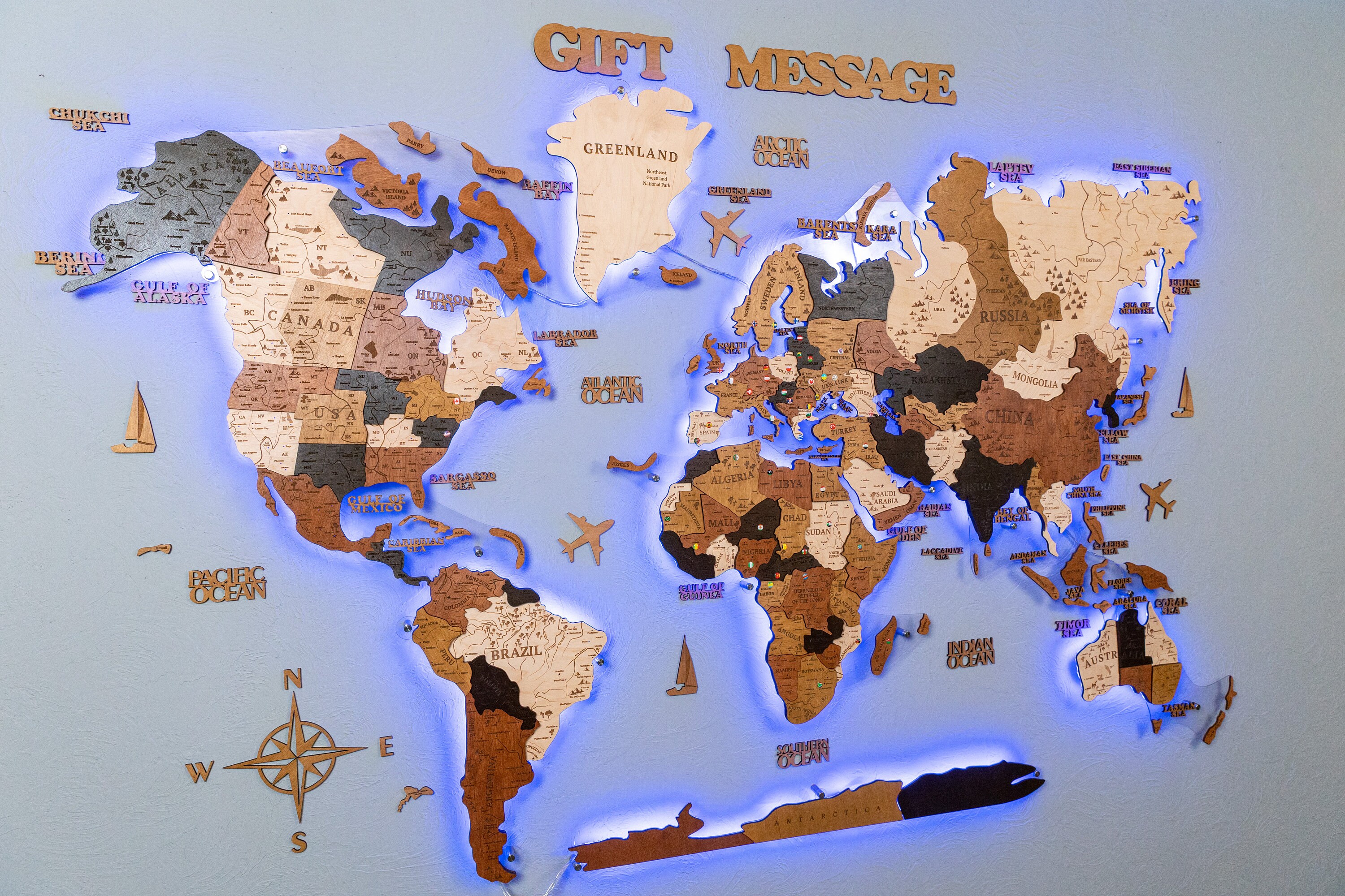 3D Wooden World Map Wall Decor Office Wall Decor Wooden Etsy