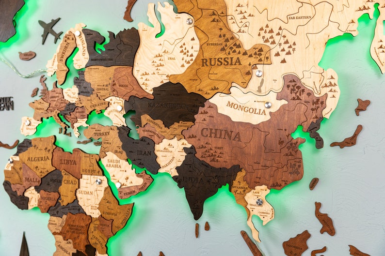 Wooden Map Led Wall Art RGB LED 3D Wooden World Map 3D LED Etsy