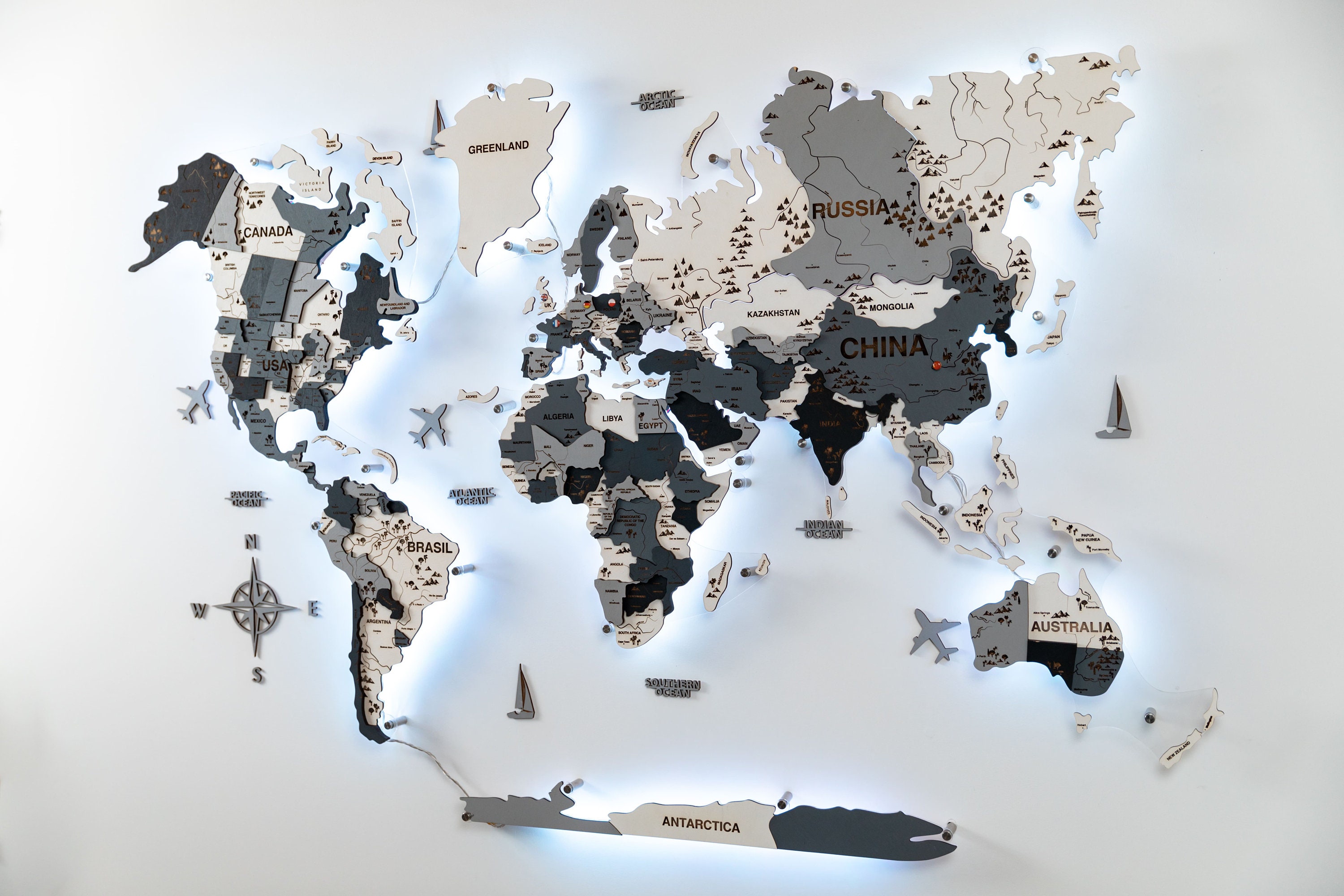 3D LED Wooden World Map Perfect World - Cypress – JustLikeWood