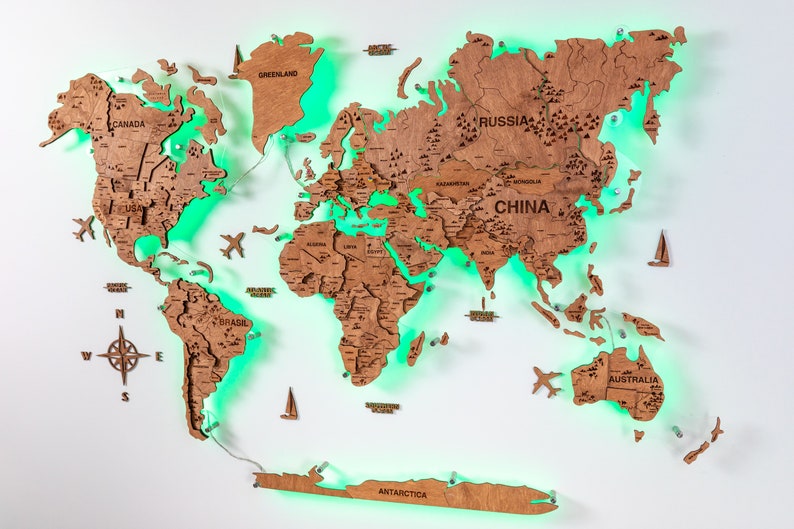 World Wooden Led Interior World Map Etsy