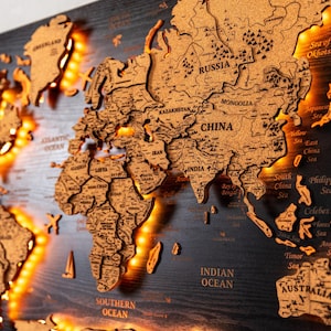 LED Cork World Map: Wooden Push Pin Travel Planner