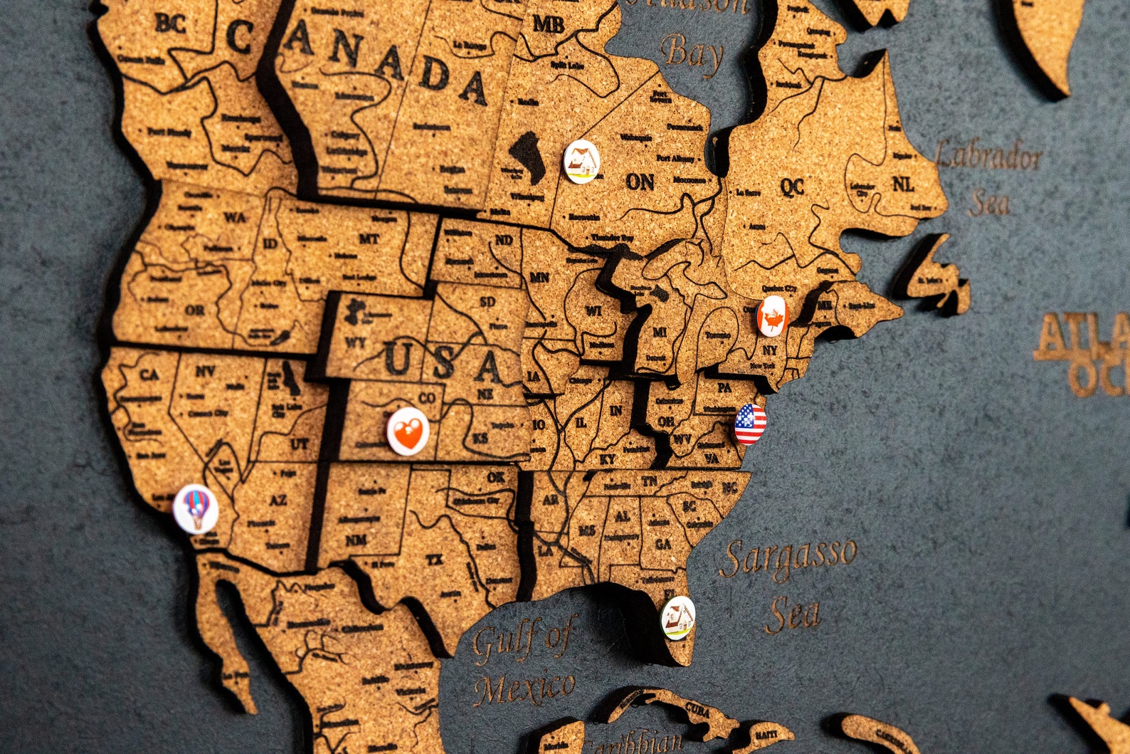 Cork World Map Wooden World Map Travel Map Cork World Map Etsy